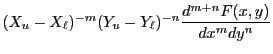 $\displaystyle (X_u-X_{\ell})^{-m}(Y_u-Y_{\ell})^{-n}\frac{d^{m+n}F(x,y)}{dx^mdy^n}$